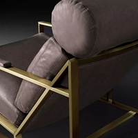 Fauteuil d'appoint moderne pour salon, chaise de luxe nordique en acier inoxydable doré et cuir véritable pour hôtel