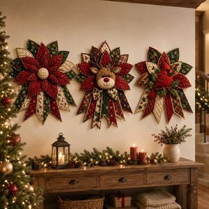 Festive Christmas Door Hanging DIY Sewing <b>Kit</b> Quilted Patchwork Fabric Ornament <b>Crochet</b> Wall Decor Holiday Handmade Gift - Product Image 1