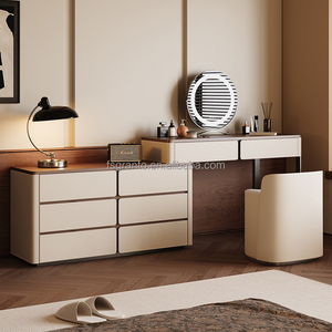 İskandinav lüks yatak odası modüler soyunma tablo ev mobilya Modern masif ahşap çekmece Vanity masa seti ile LED ışık ayna - Product Image 3