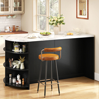 Îlot de cuisine ovale arrondi avec bord lisse et ergonomique, table de petit-déjeuner en bois à projection latérale unique pour assise prolongée