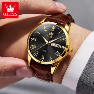   Montre-bracelet pour homme 5892, affichage double calendrier, montre classique, étanche, bracelet en cuir, montre à quartz pour homme - Product Image 3
