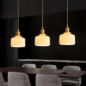 Lámpara colgante de cerámica de cobre dorado, placa de vidrio Simple, luz colgante LED Retro, barra de luz, sala de estar, hoteles, cocina, luz interior - Product Image 4