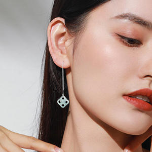 Pendientes de Jadeíta Natural con Forma de Trébol de Cuatro Hojas, Incrustaciones de Plata S925, Incluye Certificado de Tasación D124 - Product Image 4