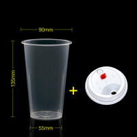 Gobelet en plastique PP de haute qualité, transparent, jetable, pour jus de fruits, boissons froides, avec couvercle