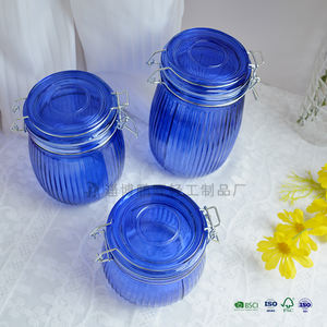 Pot <span class=keywords><strong>de</strong></span> conservation en verre bleu avec couvercle hermétique à clip pour la mise en conserve à domicile <span class=keywords><strong>de</strong></span> confitures, cornichons et épices - Product Image 5