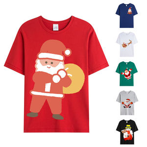 Camiseta Navideña Personalizada al por Mayor en China, 100% Algodón, Holgada, Unisex, de Manga Corta con Estampado de Papá Noel y Reno - Product Image 1