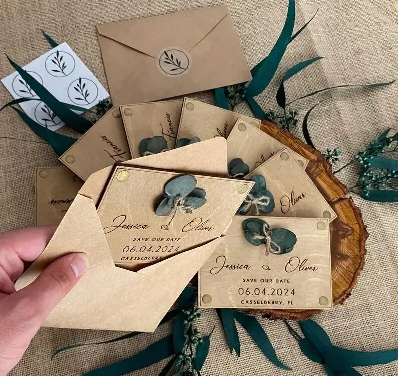 Hot Selling benutzer definierte Luxus Laser gravierte Holz Hochzeit Einladung karte