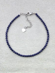 <b>Blue</b> Stainless Steel Dainty Gemstone Bracelet with Micro Faceted <b>Beads</b> Minimalist Jewelry - Product Image 3