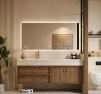 Kabinet Kamar Mandi Kayu Veneer Walnut Modern Berkualitas Tinggi MDF, Kabinet Kamar Mandi Gantung Dinding, Populer untuk Hotel