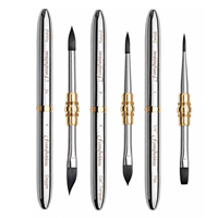 3Pcs Set Kuas Cat Air Dua Sisi, Ramah Perjalanan, 100% Bebas Kekejaman, Bulu Tupai Sintetis, Gagang Logam, Kotak Kulit