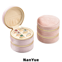 Boîte à bijoux ronde de voyage en velours, double couche, avec fermeture éclair, portable, organisateur de bijoux, étui personnalisé avec logo, emballage pour bijoux