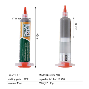 Wholesale BST-706 10cc Sn42/Bi58 138 Degree Melting Solder Tin Paste Welding Flux Cream for <strong>PCB</strong> Soldering Repair Tools - Product Image 2