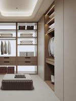 Dressing modulaire sur mesure moderne et spacieux avec porte vitrée, mobilier de chambre écologique et coiffeuse