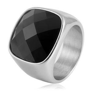 European American Style <b>Titanium</b> Steel Black Gemstone <b>Ring</b> Geometric Bezel Setting Women's Fashion Jewelry Size 27 - Product Image 5