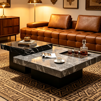 Ensemble de table en pierre de luxe minimaliste italien, adapté à un salon simple, table basse carrée haut de gamme créative