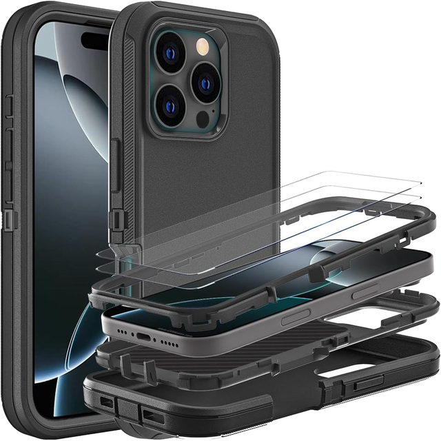 YKHJKLEC for iPhone 16 Pro Case Military Grade 3 1 Heavy Duty Shockproof/Drop Proof/Dust Proof Case 2Pcs Tempered Glass