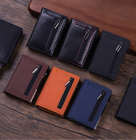 Dompet Lipat Tiga Kulit PU Kustom dengan Penjepit Uang, Pemblokir RFID, Tempat Kartu Aluminium Pop Up, dan Kantong Resleting