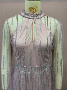 Gaun Panjang Wanita Elegan dengan Jaring Mengilap, Gaun Formal dengan Rumbai dan Payet, Gaun Malam Set Gaun - Product Image 6