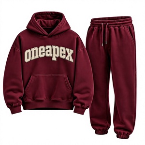 Conjunto de Sudadera con Capucha y Pantalones Deportivos Extra Grandes Color Granate para Hombre, Ropa Deportiva Urbana, Logotipo Bordado Personalizado, Algodón Grueso, Dos Piezas - Product Image 1