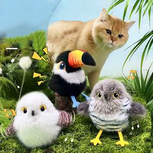Simülasyon hareket aktif cıvıl cıvıl cıvıl uçan kuş çırparak kediler için interaktif peluş kedi oyuncak - Product Image 4