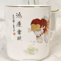 Poisson Koi de style ancien peint à la main avec couvercle Passoire à thé Tasse de conférence Cadeau d'affaires Tasse en céramique