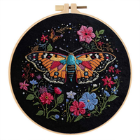 Kit de broderie Dragonfly Moon Phase pour débutants, kit de broderie à la main DIY avec cerceau, prêt à être expédié
