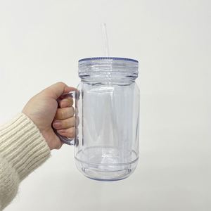 Us Warehouse Snow Globe 20Oz Soda <b>Cups</b> Double Walled <b>Plastic</b> Mason Jar With Pre-Drilled Hole and Silicone Plug - Product Image 4