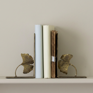 Brass Ginkgo <b>Bookends</b> 2Pcs Minimalist Metal <b>Bookend</b>- A Minimalist and Functional Organizer for Any Shelf - Product Image 1