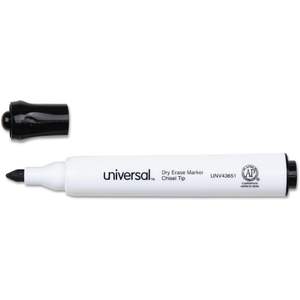 Paquete Universal de 12 Marcadores de Borrado en Seco 43651, Negros con Punta Biselada, Material Plástico para Uso Escolar, para Pizarra Blanca - Product Image 1