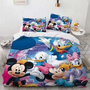 Set selimut gambar 3D bunga tanaman Microfiber kembar Mickey Minnie Mouse