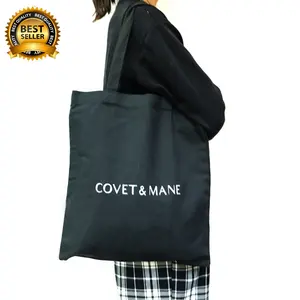 Customized Printed Eco Recycled Black Life Style Shopping Bag Plain Organic 12 oz Cotton Canvas Tote Bag With Logo