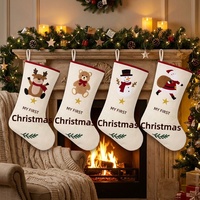 Nouvelle chaussette de Noël écologique, douce, brodée, avec motifs mignons de panda, bonhomme de neige et renne, pour la décoration de fêtes.