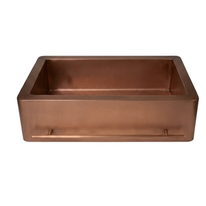 Fregadero de Cocina Rectangular de Cobre Martillado Hecho a Mano, Acabado Mate Rústico, con Delantal Frontal y Un Solo Tazón - Product Image 5