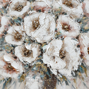 Décoration de maison de style moderne, fleurs blanches, nature morte, peinture botanique sur toile, art mural, peinture à l'huile de fleurs avec cadre en bois - Product Image 4