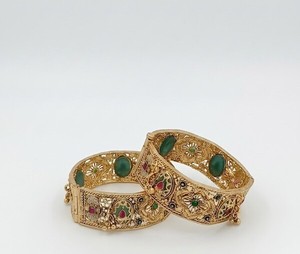 DIVYORO Bracelet Classique en Or Antique avec Accents de Pierres Précieuses Multicolores, Bijoux de Mariée pour Femme, Cérémonie de Mariage, Festif, 85g 2/4 - Product Image 1