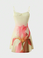 Robe bustier mini à imprimé floral pour femme, bretelles spaghetti, tenue d'été pour fête et vacances, vente en gros, personnalisable