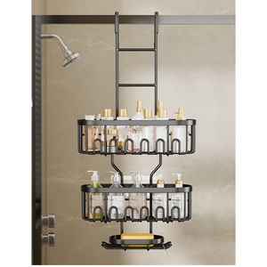 Support de Douche Mural Moderne Sans Perçage en Acier Inoxydable Étanche à Double Niveau avec Crochets et Grille de Drainage pour Salle de Bain - Product Image 2
