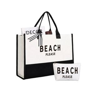 Sac fourre-tout en toile blanche de grande taille avec poche et fermeture éclair, impression personnalisée du logo - Product Image 1