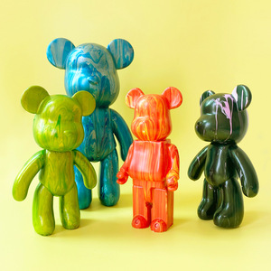 Sıvı ayı seti el yapımı Diy Graffiti Bearbrick heykeli manuel ebeveyn-çocuk oyuncakları sıvı boyama şiddetli ayı heykel ev dekor - Product Image 2
