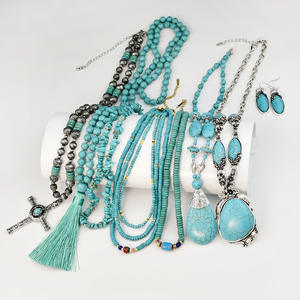 Collier long à pampilles en <span class=keywords><strong>pierre</strong></span> naturelle turquoise pour femme, collection 2026 – Parure de bijoux tendance - Product Image 2