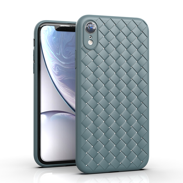 Woven Texture Shockproof TPU Phone Case for iPhone 8 7 XS XR 11 Pro Max Anti-Fingerprint, WirelessCharging Compatible