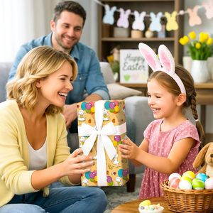 Easter Themed Kraft Wrapping Paper With Bunnies Balloons 1 Roll For Kids Gift Wrap - Product Image 4