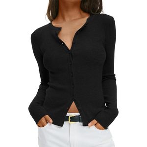 Cárdigan recortado ligero personalizado 2025 para mujer, suéter básico ajustado con botones, camisa para otoño, Bonito traje Y2K, Top - Product Image 6