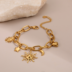 Collar con Colgante de Sol y Luna Vintage de Alta Gama, en Oro, con Cadena de Acero Inoxidable, Accesorio de Mano, Pulsera, Venta al por Mayor - Product Image 2