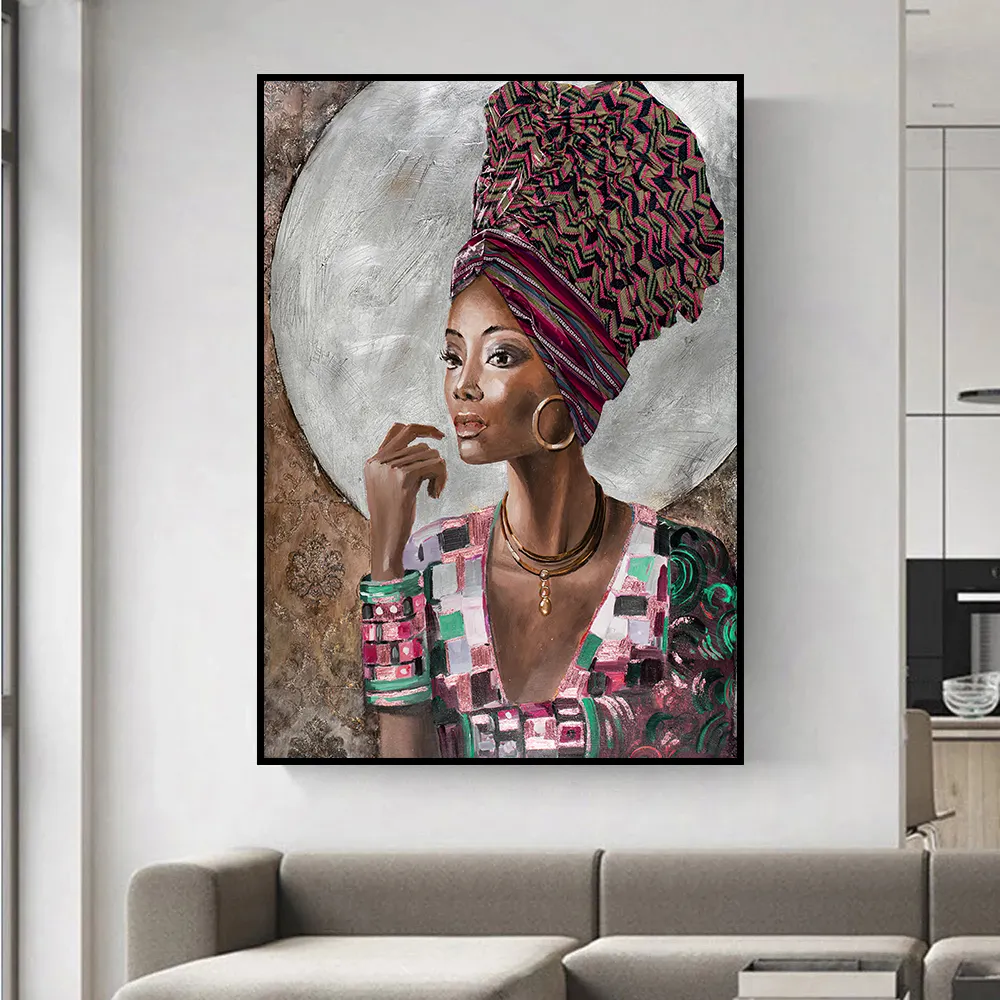 Tela de decoração de parede feminina africana, poster de joias de ouro, pintura de quadros, arte de decoração, mural