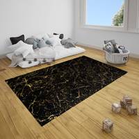 Tapis à motif de marbre imprimé doré, accessoire de sol décoratif avec fourrure de marbre, noir et or, moquette