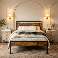 Lit en métal effet bois moderne et durable avec sommier à lattes en acier robuste pour chambre, appartement, hôtel – Vente en gros