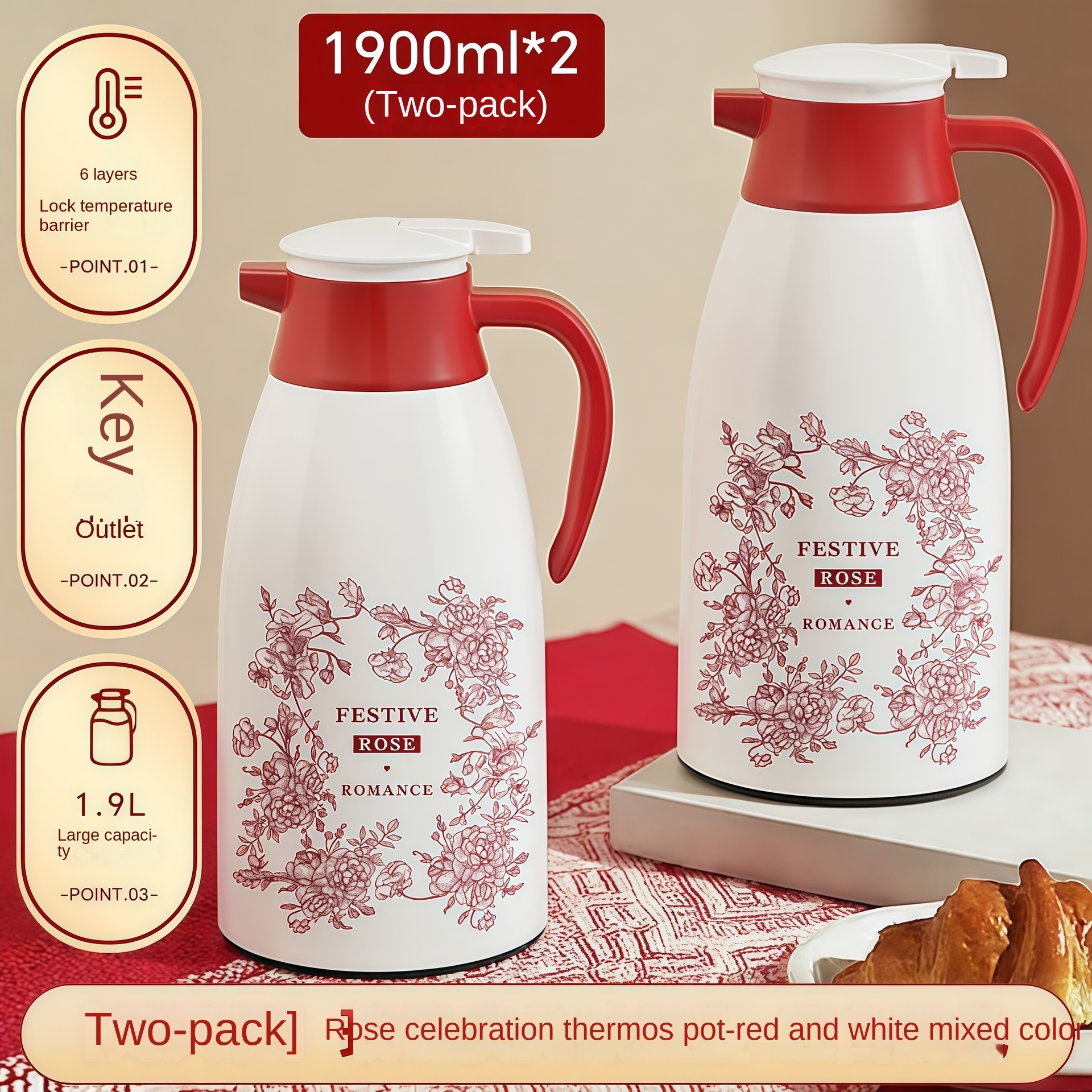 1.9L Double Walled Vacuum Insulated Glass Liner BPA Free Thermal Carafe with 24-36 Hours Thermal Retention Hot Water Thermos view 3