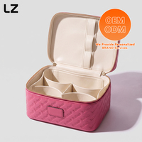 LZ Trousse de Toilette de Voyage en Cuir Véritable Rose à Double Couche avec Logo Personnalisé en Relief pour Bijoux et Cosmétiques