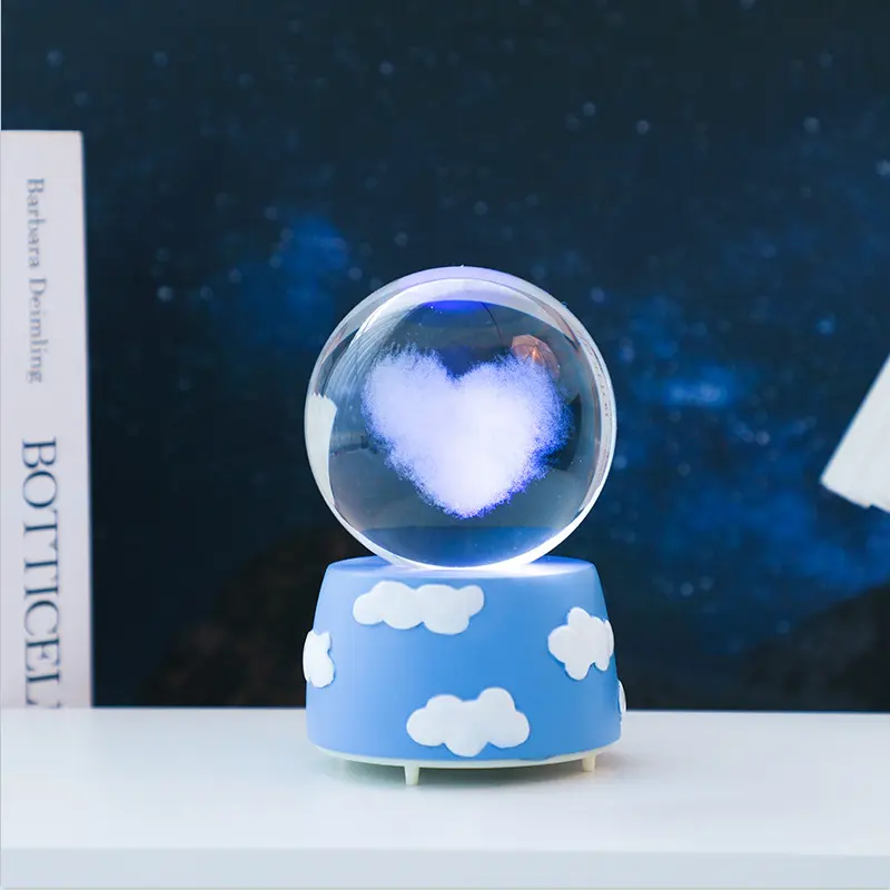 Crystal Ball music box 3D Inside carving fashion creative luminous Wholesale design style Crystal Glass Home decoration